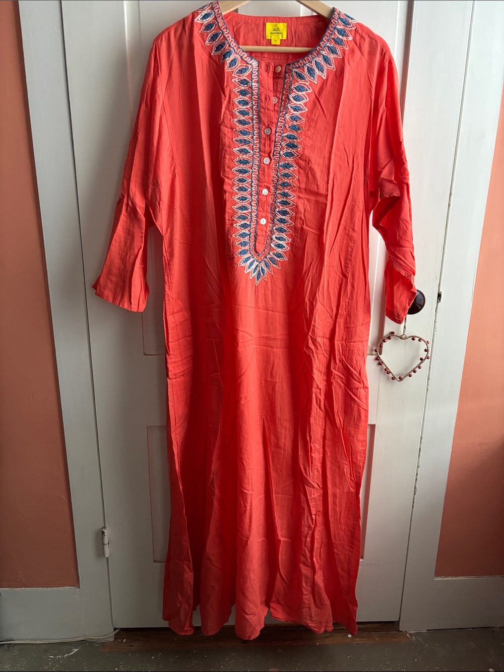Roberta Roller Rabbit Coral Embroidered Maxi Kaftan